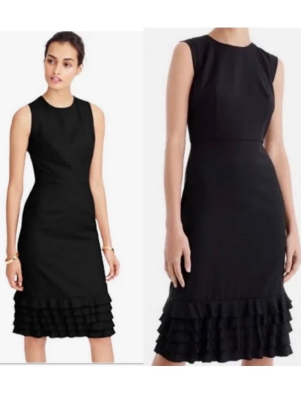 J. CREW Sleeveless Ruffle Bottom Wool Sheath Black Dress Size 14